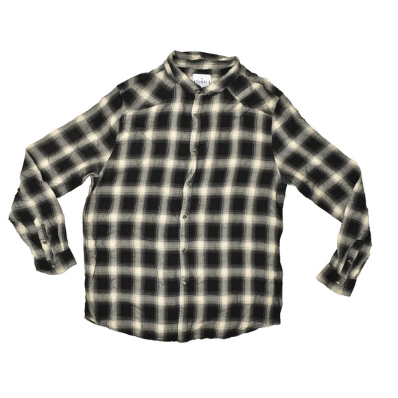 YOUNGLA Men's Regular Size XXL Black & White Plaid Snap Button Down Shirt - Picture 1 of 8